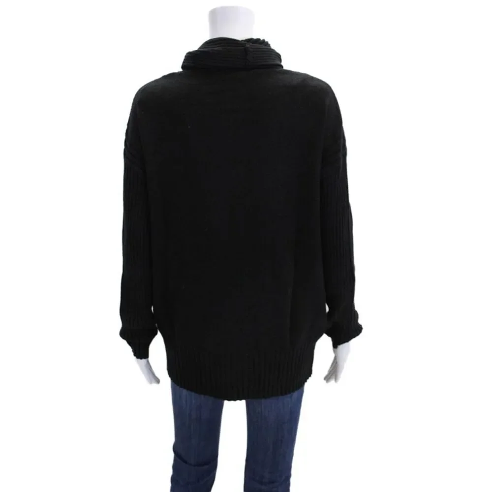 Renuar Womens Turtleneck Long Sleeve Medium Knit Sweater Solid Black Size XL